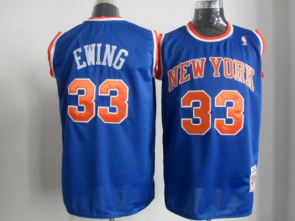 NBA New York Knicks 33 Patrick Ewing Authentic Mitchell Ness Throwback Blue Jersey